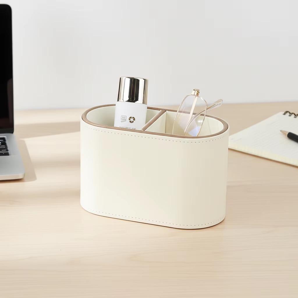 European Oval Leather Pen & Makeup Brush Holder