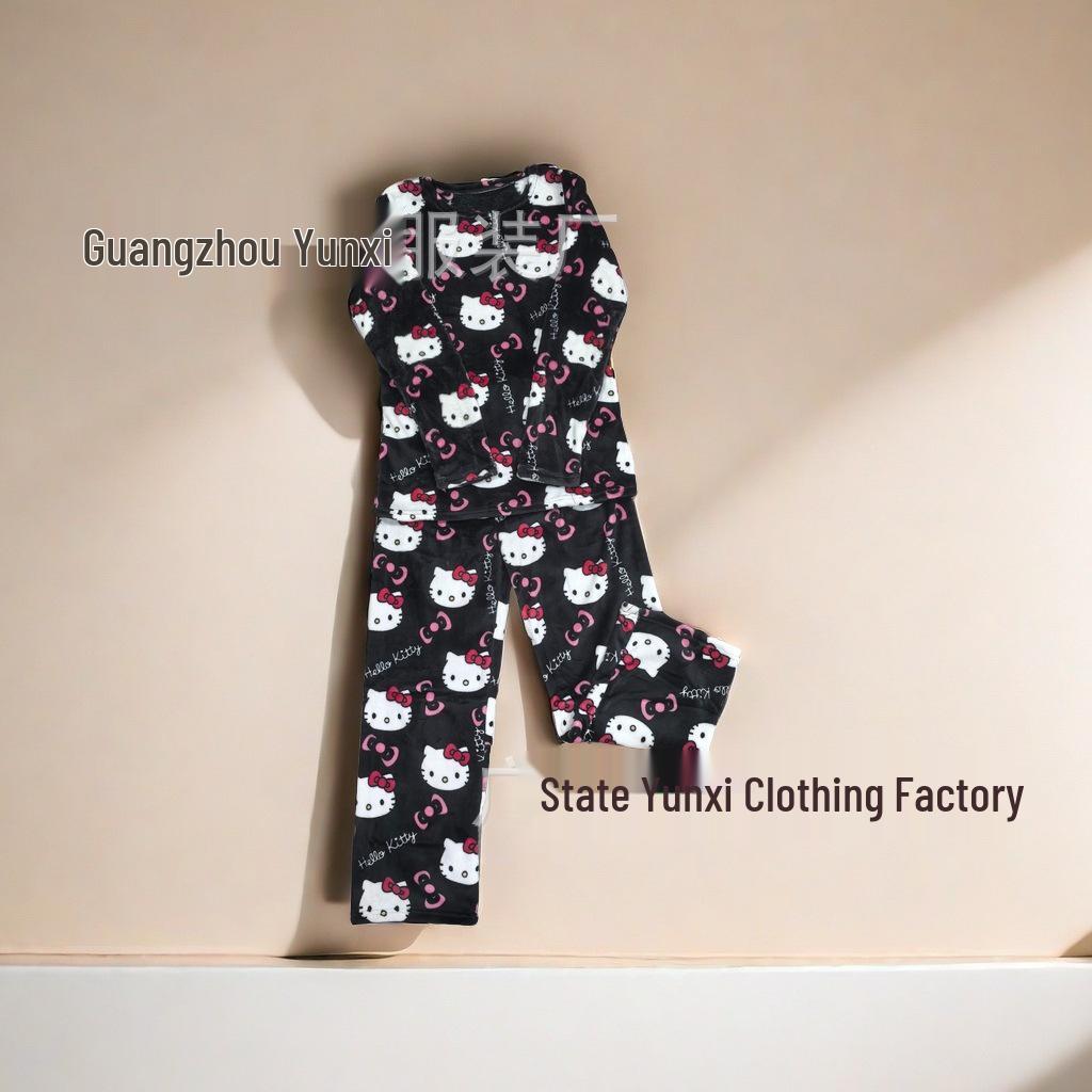 Women's Flannel Fleece-Lined Two-Piece Pajama Set - Warm Autumn/Winter Casual Homewear