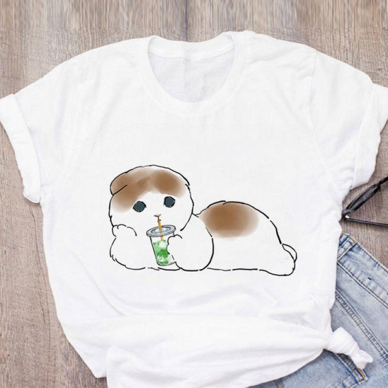 Dámské tričko Cute Cat Funny Cartoon Tričko Harajuku Graphic Ulzzang Tričko 90. léta Tisk Tričko Módní Estetický Top Tričko Žena