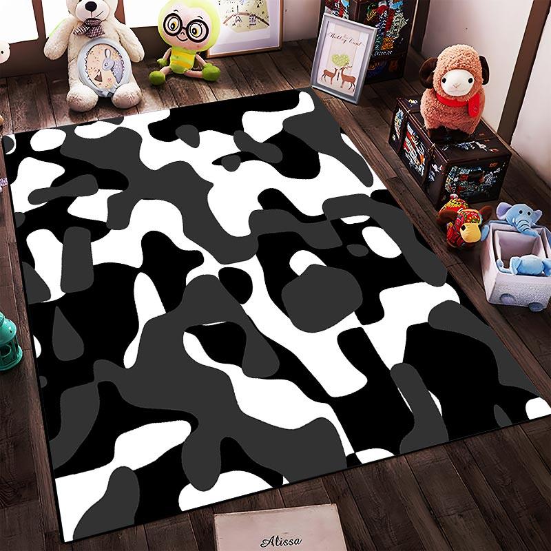 Black and White Camouflage Pattern Carpet1Modern Abstract Art Area Rug Decor Suitable for Use As an Anti-slip1 For1room and Bedroom Sofas