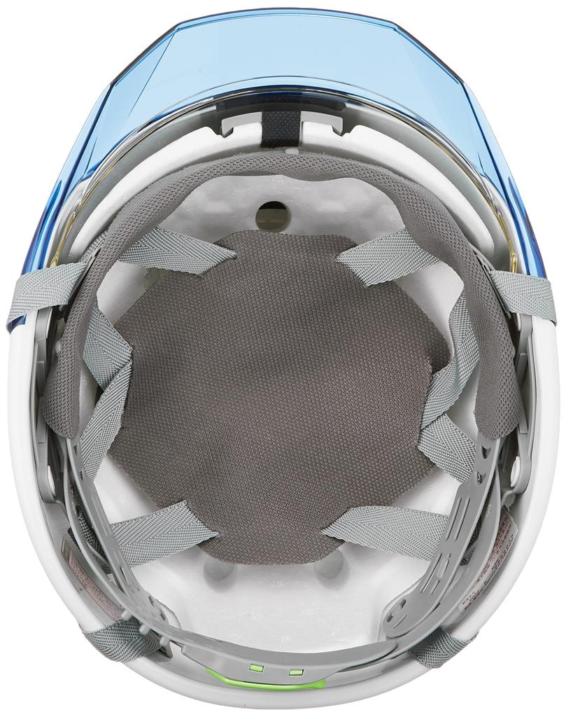 DIC Plastics Helmet with Clear Protective and Styrofoam AA11EVO-CSW Vents, Peak, Shield, Liner, White/Blue (AA11-CSW-HA6E2-A11-WH-BL)