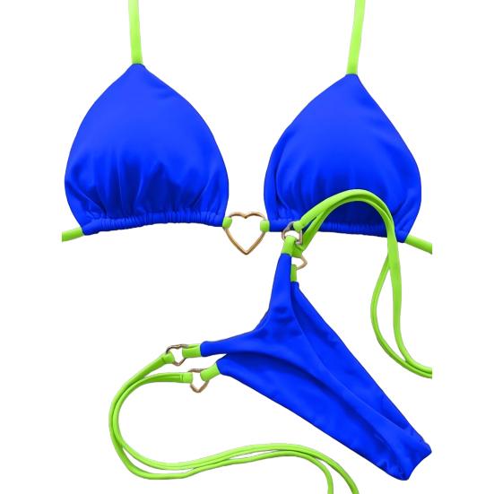 2Pcs/Set Women Bikini Set Heart Metal Buckle Halter Lace-up Swimsuit with Briefs Set