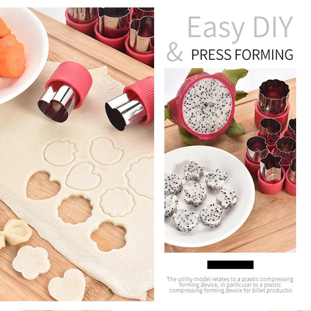 12Pcs Vegetable Fruit Cutter Star Shape Fondant Cake Cookie Plunger Mould Stainless Steel Mold Cutter Tools Kitchen Accessories