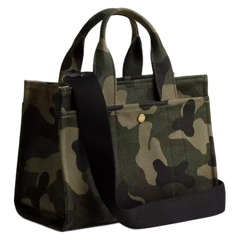 Coach 26 Workwear Camouflage Print Zipper Closure Canvas Tote Bag Tote Bag Shopping Bag Handbag Medium Size Women's Brass Color with Green Multi-color