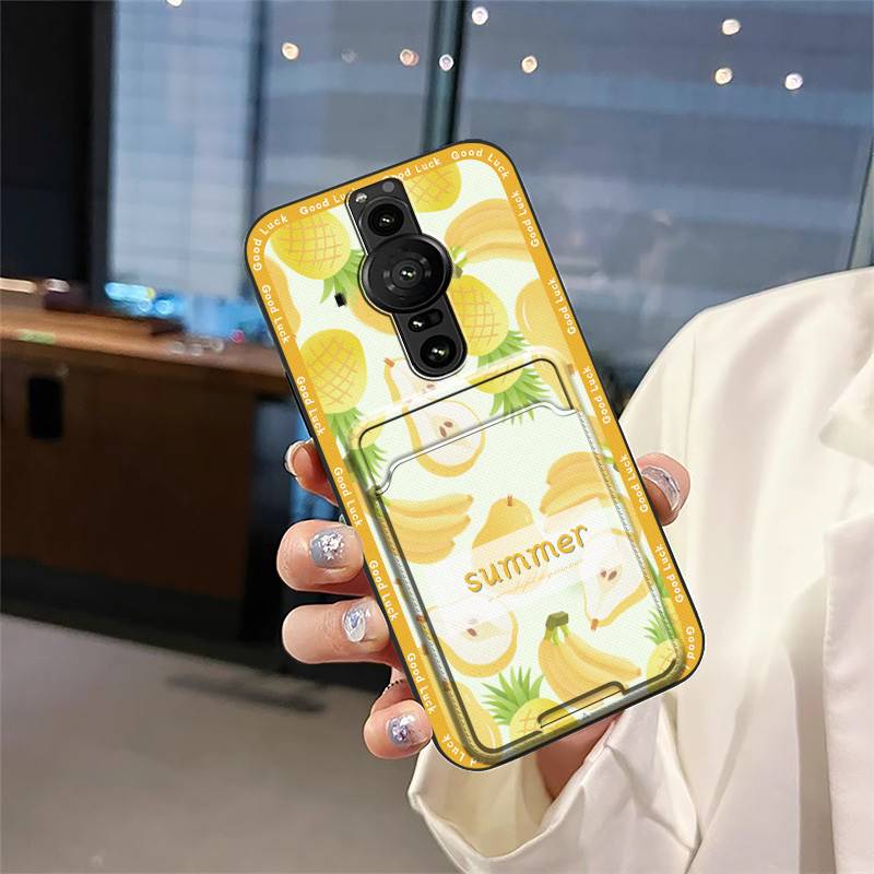 Anti-knock Full Wrap Phone Case For Sony Xperia Pro-I Cute Back Cover Anti-dust Card Slot Card Bag Graffiti Soft Case