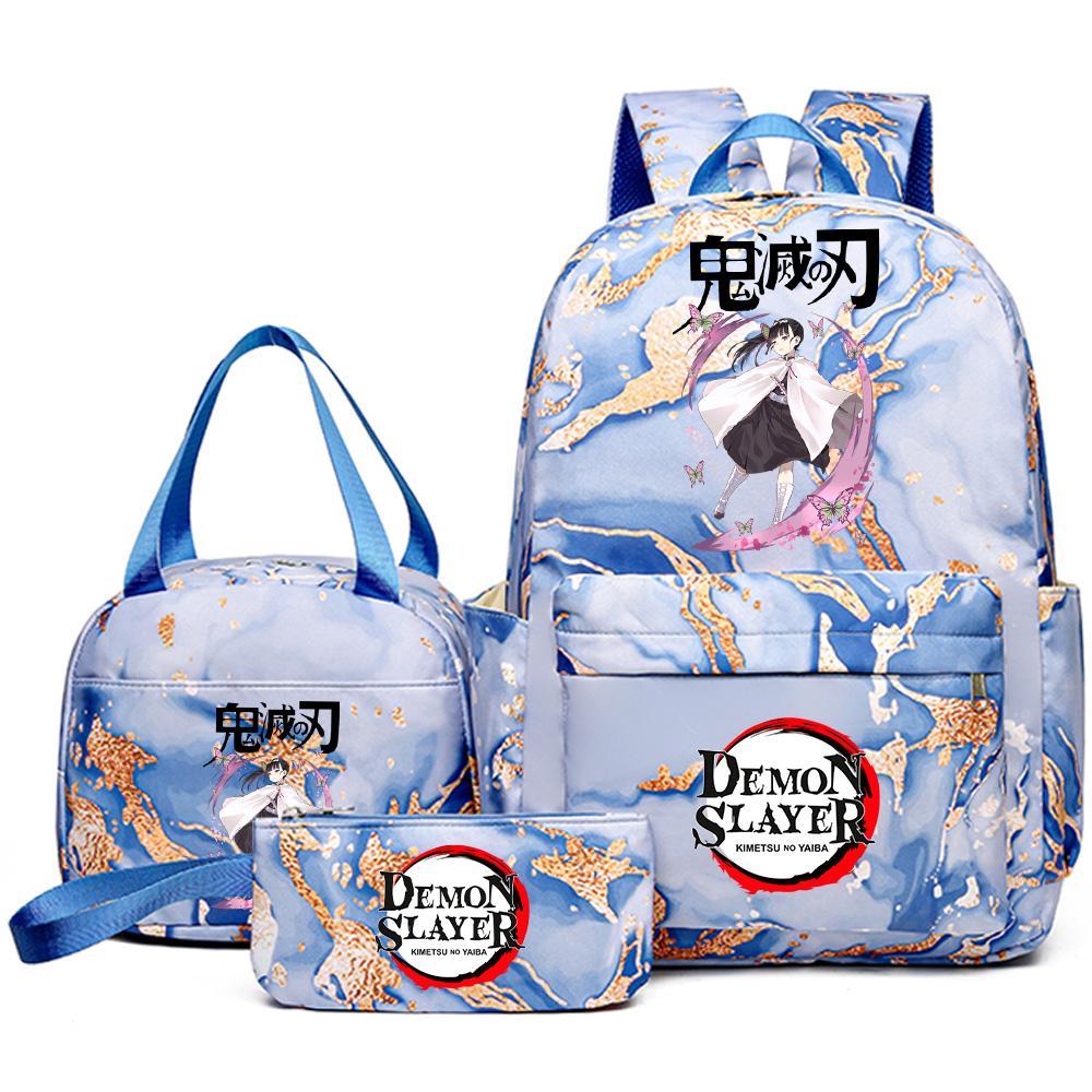 3 Stück/Set Anime Demon Slayer Aufdruck Rucksack Handtasche Federmäppchen für Teenager Schüler Mädchen Junge Schultasche Damen Große Kapazität Wasserdicht Reise Tasche