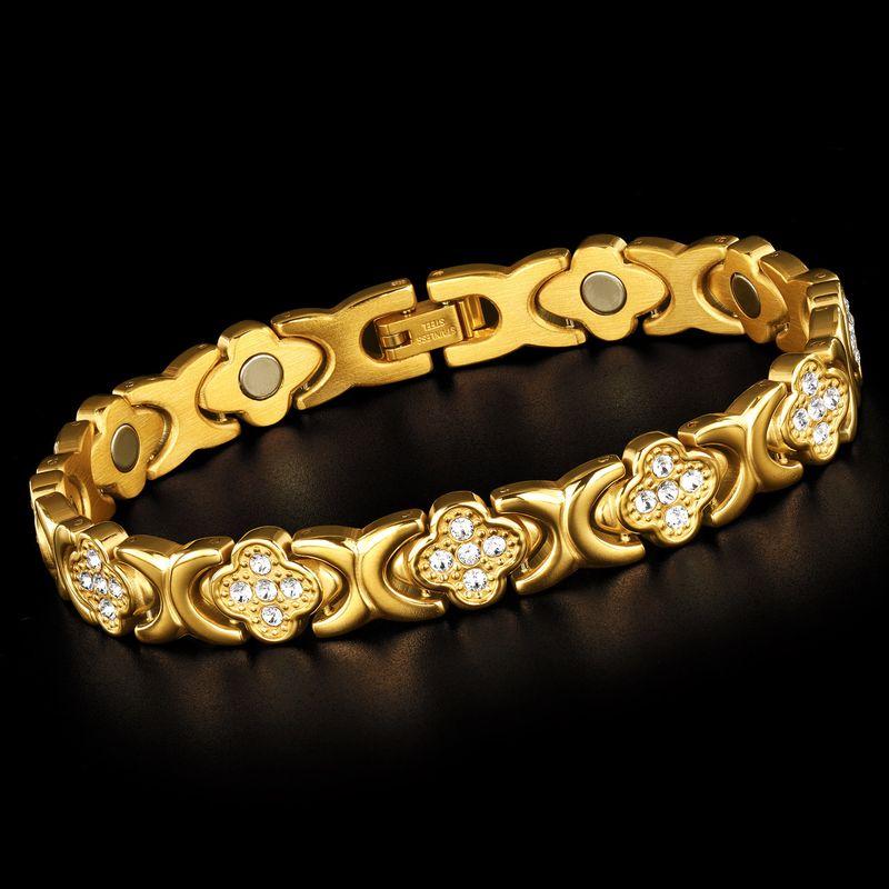 Mushen Light Luxury Niche 18K Gold Bracelet for Men and Women, New Four-Leaf Clover Full Diamond High-End Trendy Magnetic Jewelry