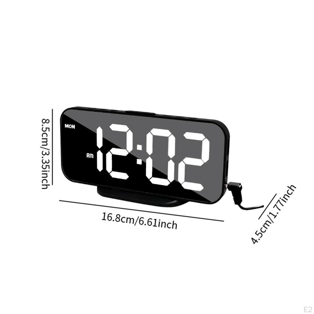 Bedside Digital Alarm Clock with USB Ports and Adjustable Brightness for Dormitory