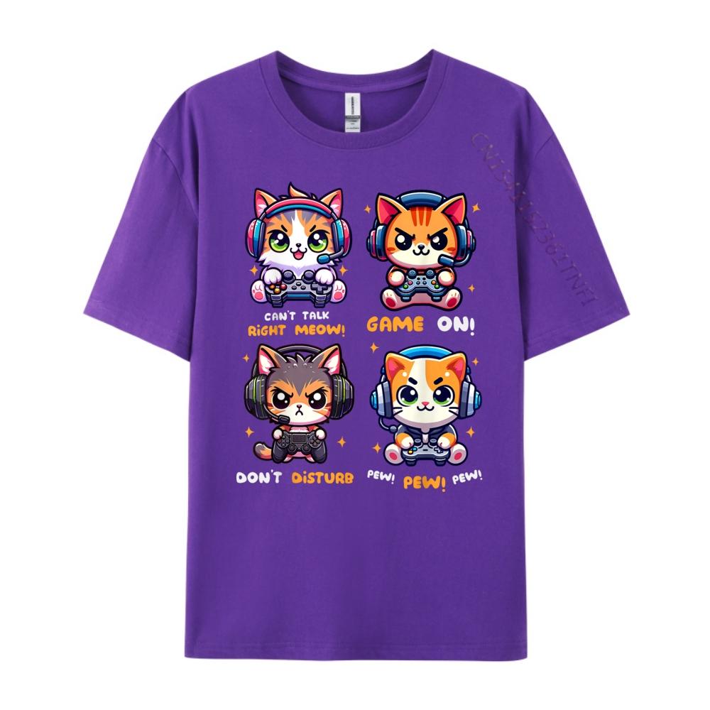 Gamer Cat Funny Gaming Video Games Pew Kawaii Cat Tee Shirts for Men 3XL Men Clothing Printed TShirt