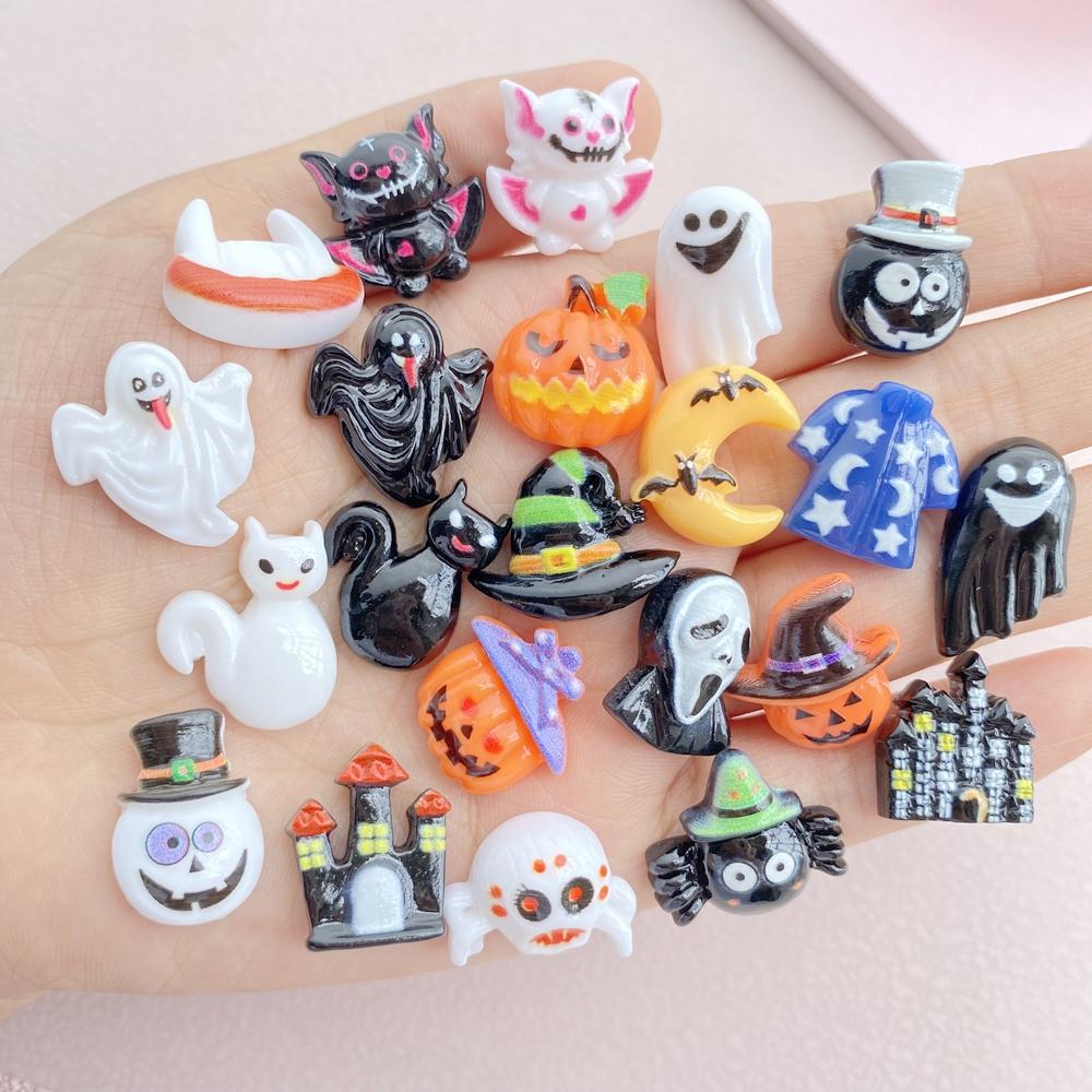 30Pcs New Cute Resin Halloween Collection Flat Back Free Shipping Ornament Jewelry Making Manicure Hairwear Accessories
