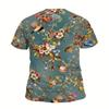 Men's Plus Size Flower and Bird Print T-shirt Casual Summer Streetwear Round Neck Summer Short Sleeved Suitable for Outdoor Wear