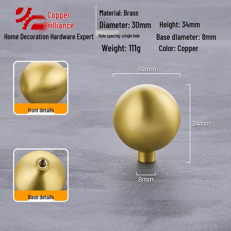 Gold Brass Round Ball Drawer Handle - Luxury French Design