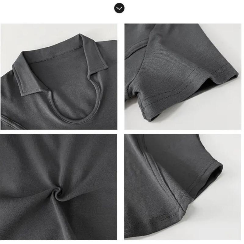 Summer New Short Sleeve Casual T-shirt Women Fashion Vintage Slim Fit Tee Tops Office Lady Solid Turn-down Collar Simple T Shirt Female 24289