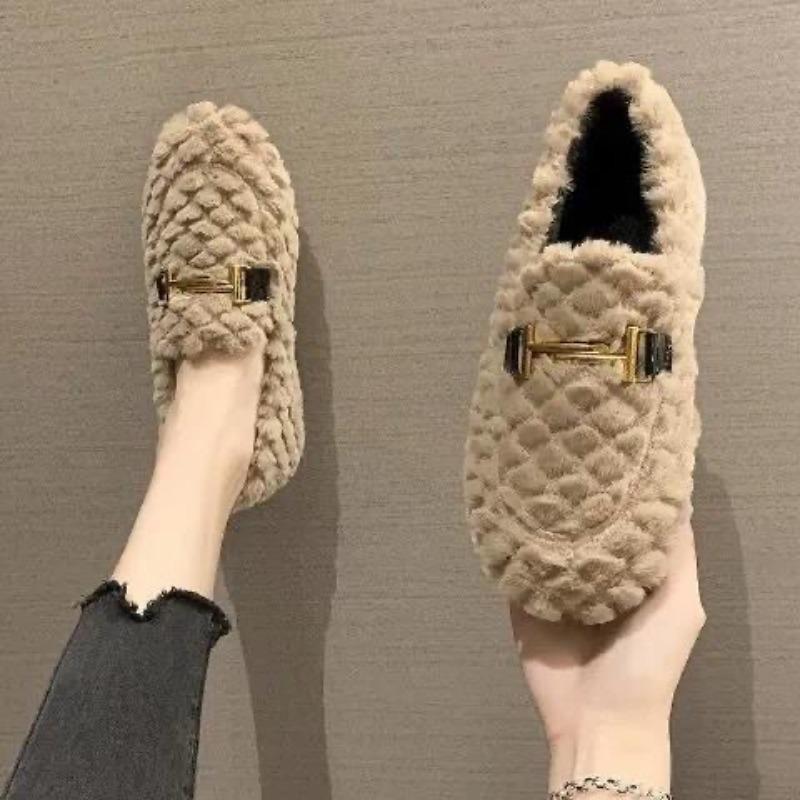 Wool shoe girls wear new fleece cotton shoes in autumn and winter, flat and versatile one-legged bean shoe girls
