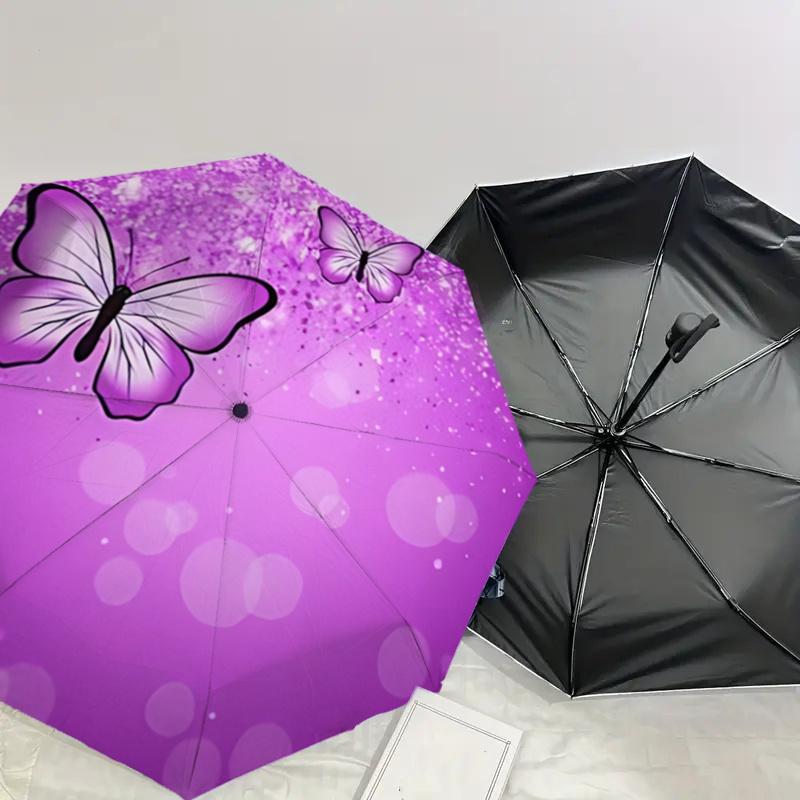 Purple Butterfly Auto Open Close Umbrella - Portable Folding Design with Iron Frame - Gift for Fans, Travelers, Daily Use1121148a