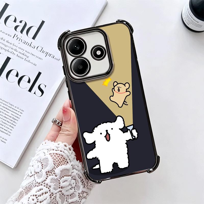 Kawaii Line Puppy Cute Soft Phone Case For Xiaomi Redmi Note 14 15 Pro Plus 13 12 11S 11T 5G 10 9S 9 Plating Anti-Fall Fundas