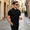 Men's Waffle Knit Short Sleeve Polo Shirt with Zip Collar Breathable Lightweight Casual Top for Summer