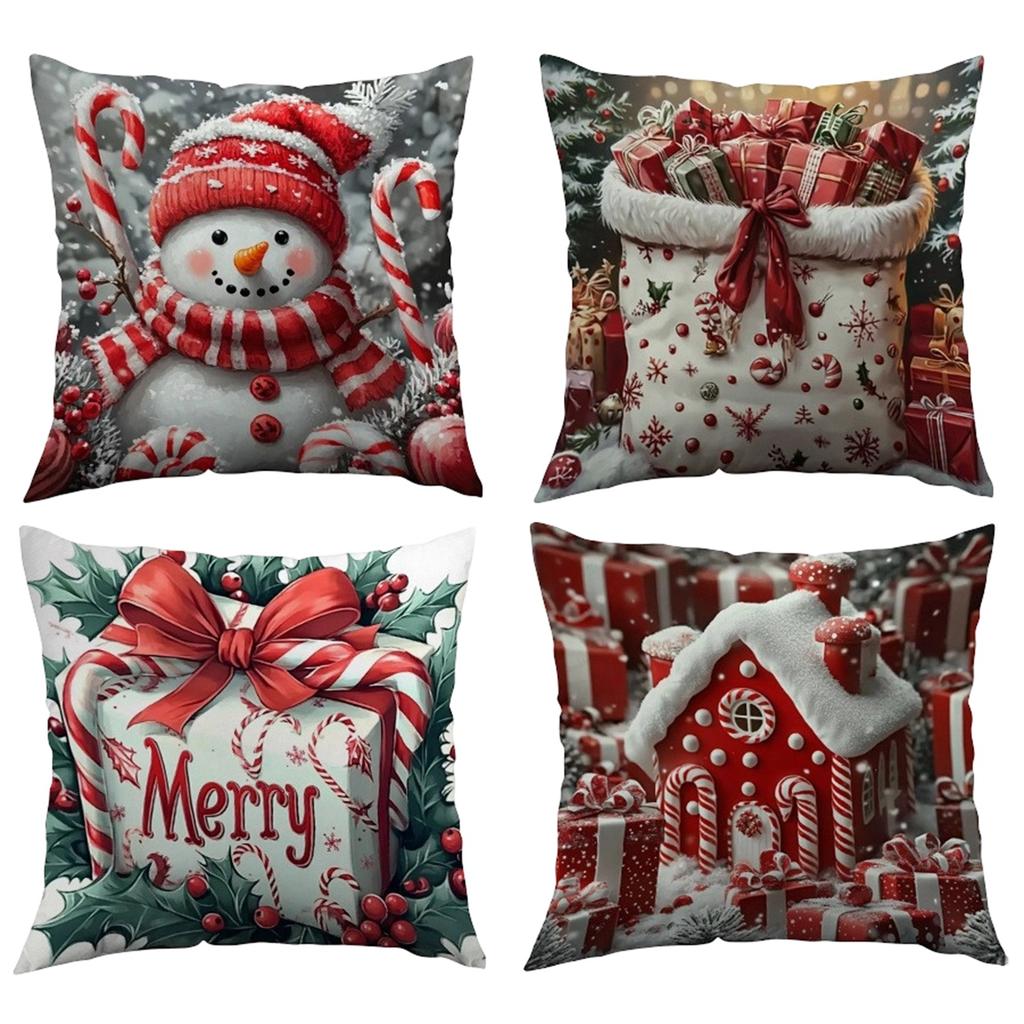Christmas Throw Cover 2D Printed Linen Decorative Cushion Case for Sofa Holiday Home Decor