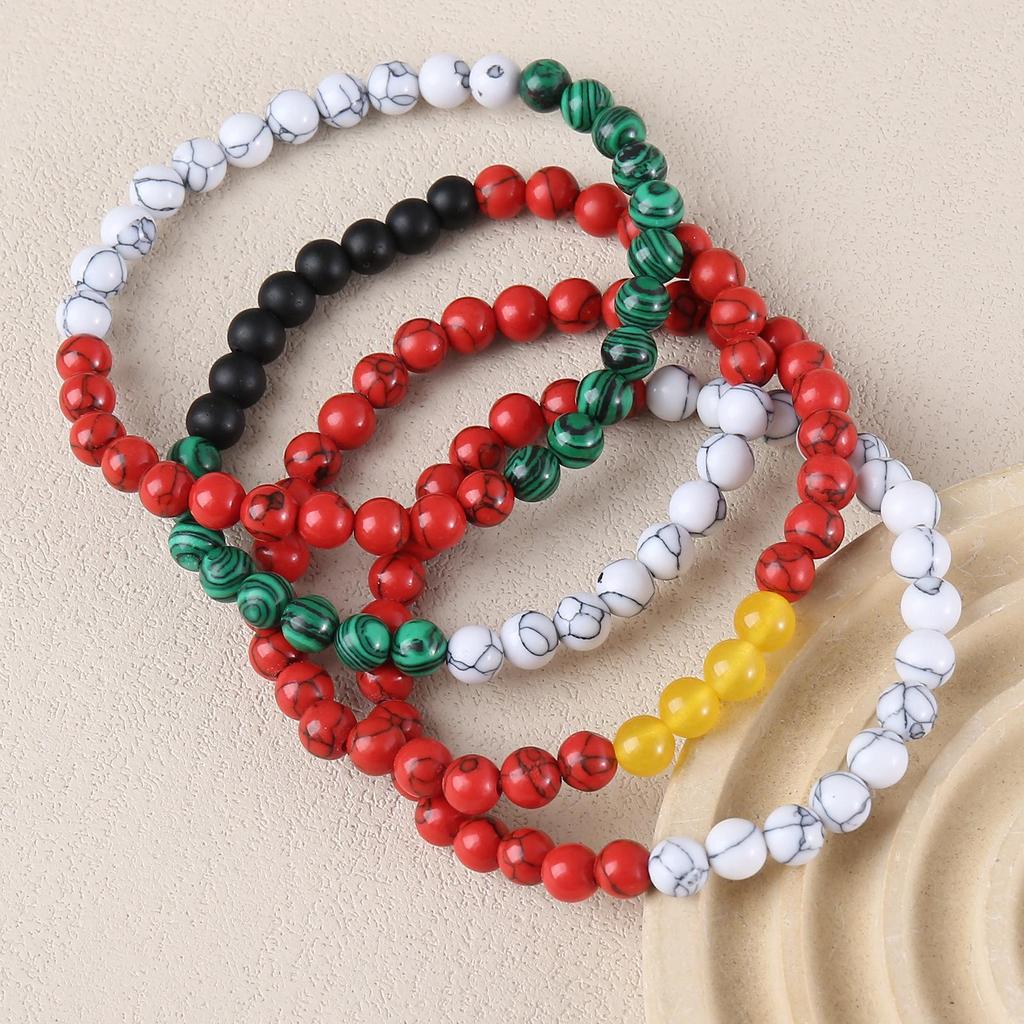 Multicolor Stone Bead Elastic Bracelet - Simple Fashion Accessory with National Flag Colors