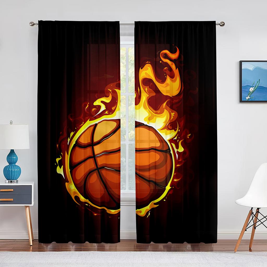 Basketball Sport Thema Transparenter Voile Vorhang für Teenager Jungen Männer Schlafzimmer Wohnzimmer Dekoration Moderner Chiffon Tüll Fenstervorhang