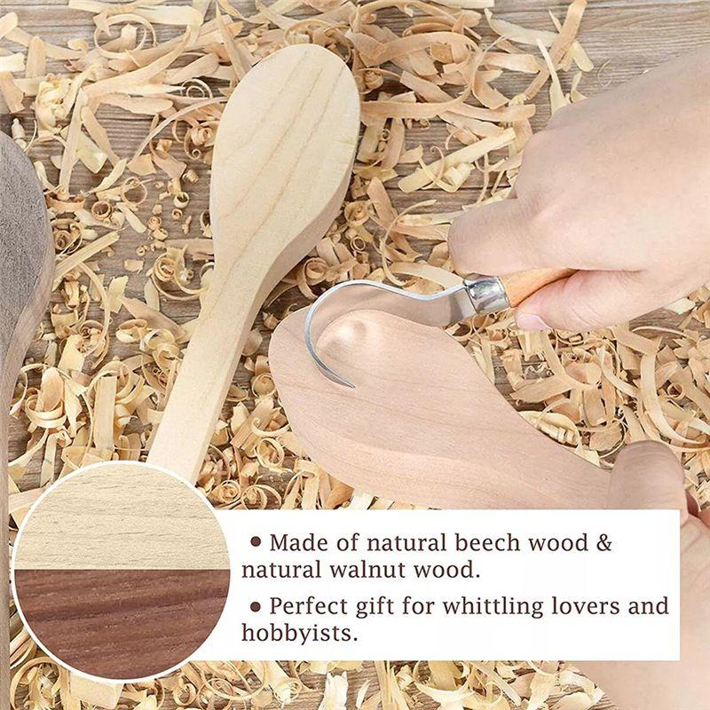 Good-Portable Wood Carving Spoon Blank Set 4PCS, Unfinished Beech And Walnut Wooden Spoons For Art Projects