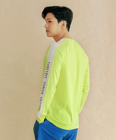 Tyubeuteuli Men'S Surfline Loose Fit Long Sleeve Rash Guard A509 Fluorescent Green