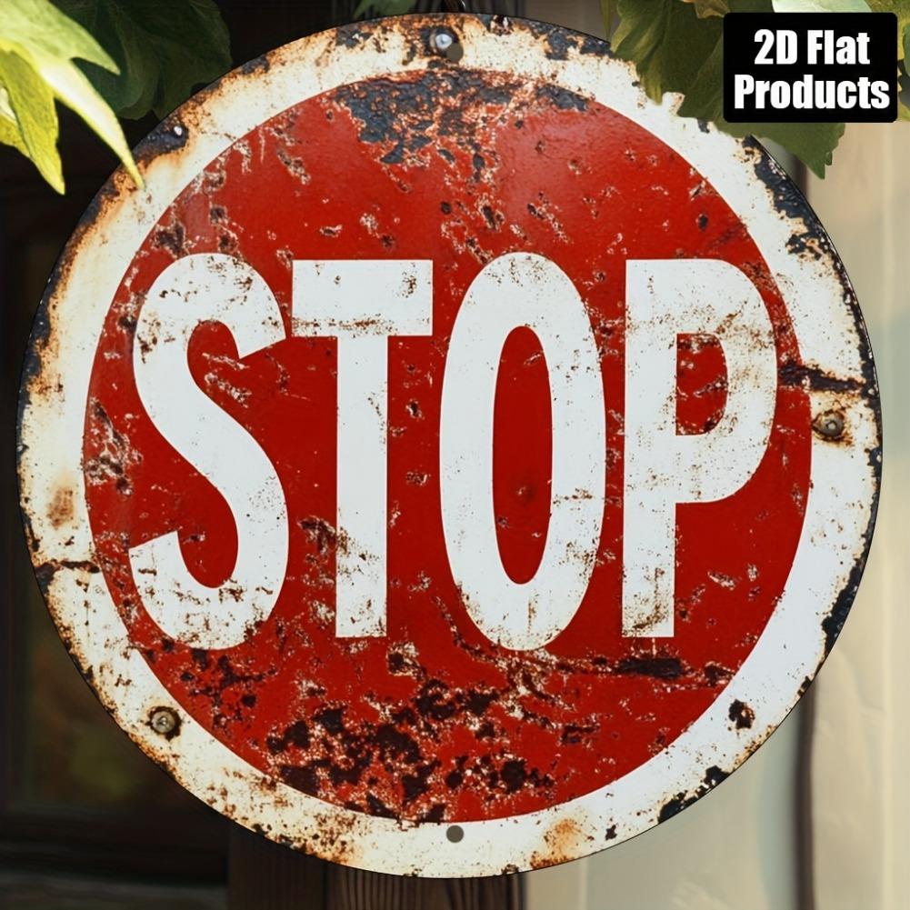 pc Retro STOP Pattern D Round Aluminum Sign x Inch Wall Decor for Home Bar Kitchen Coffee Shop Office