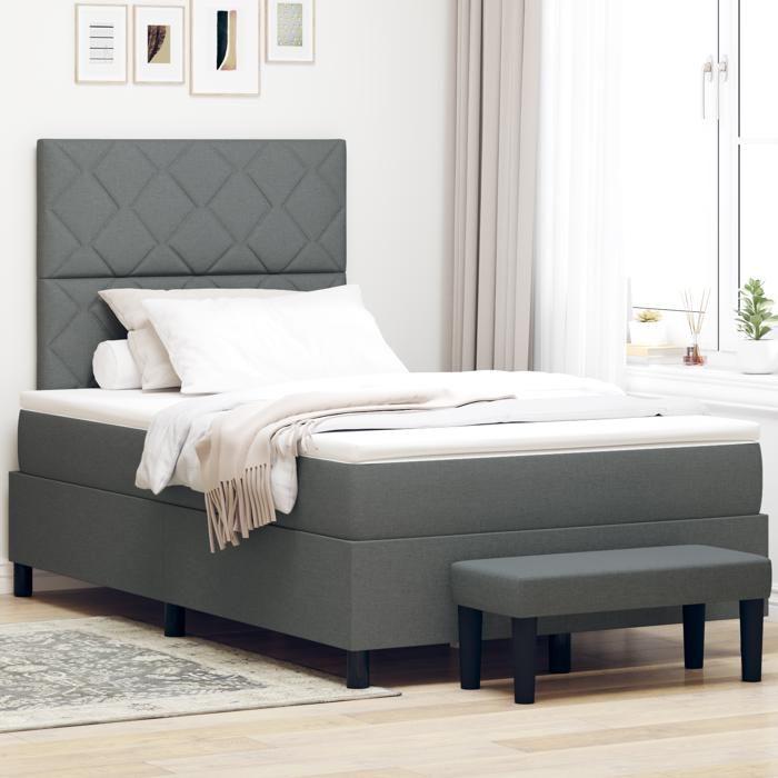 VidaXL Lit à ressorts avec matelas et banc gris foncé 120x190 cm en tissu 3344129