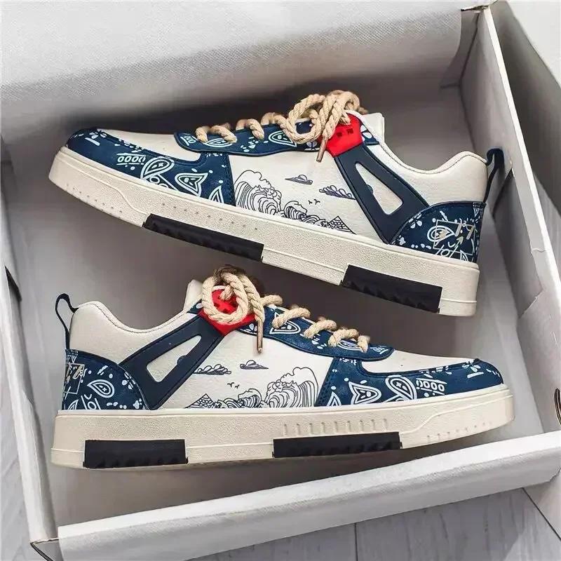 Neue Herrenschuhe Frühling und Sommer New Wave Flower Schuhe Herren Tide Schuhe Herren Leder Sport Casual Atmungsaktive Boardschuhe