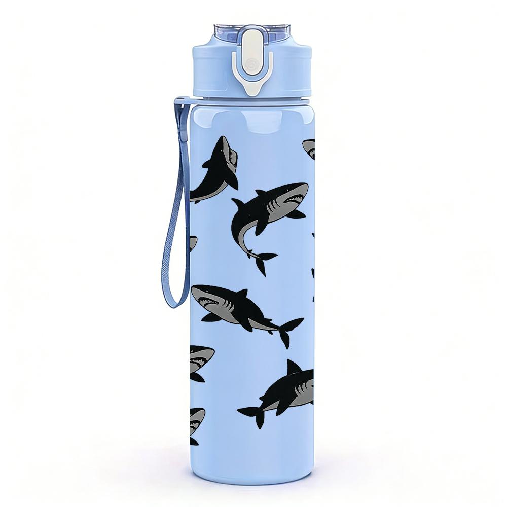 1 Stück Schwarzer Wildfisch-Flock 750ml Farbige Kunststoff-Wasserflasche Auslaufsicherer Klappdeckel mit Strohhalm Für Sport, Büro, Zuhause