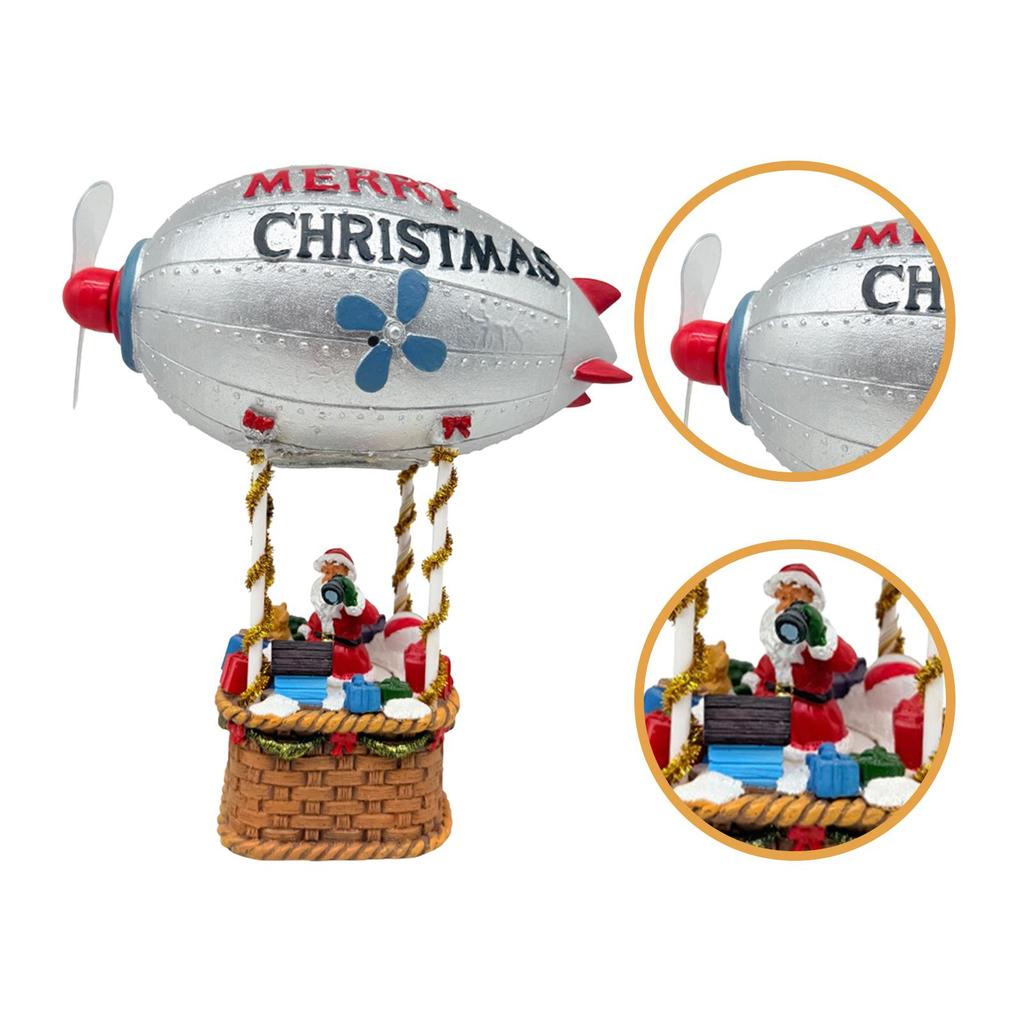 Christmas Ornament Small Decor Winter Holiday Santa Figurine Hot Air Balloon with Lights