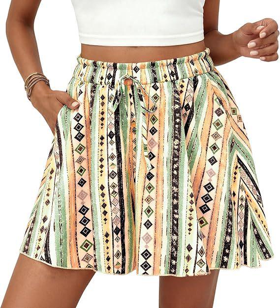 2026 Spring/Summer Women's High-Waisted Floral A-Line Casual Shorts - European Style, Versatile Vacation Wear