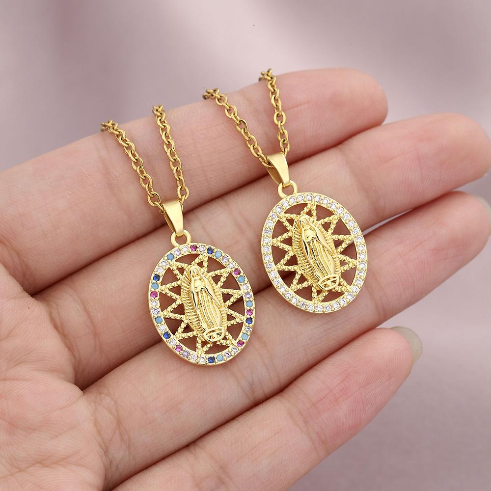 Dámský řetízek s přívěskem BLINGBAY Trendy šperky Náhrdelník Panny Marie Dámský měděný zirkonový řetízek z nerezové oceli Módní řetízek na klíční kost