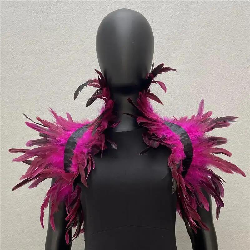1 pieza Chal de plumas Gothic Punk Capa de plumas Chal de plumas naturales Disfraz de Halloween Cosplay Espectáculo de escenario