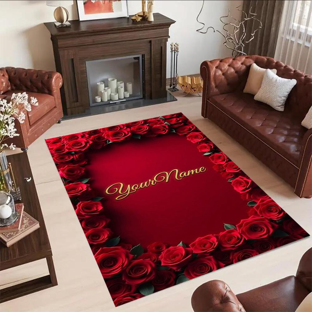 Rose Customized Name Floor Rug Office Rug Design for Dining Room Decorate Room Balcony Foyer Anti-slip Rug Decorate Offices