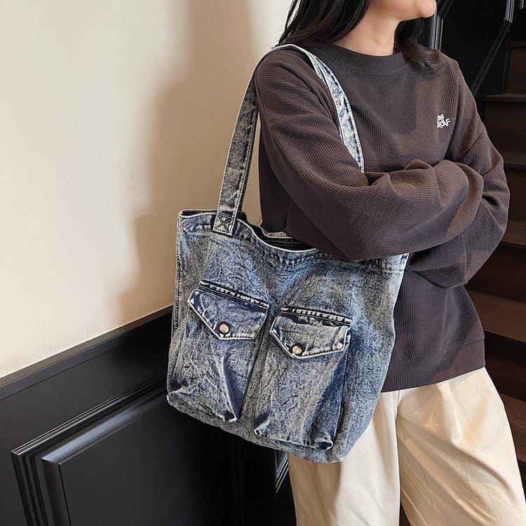 New Versatile Retro Denim Bag Women's Shoulder Crossbody Harajuku Student Canvas Large Capacity Mailman Bag