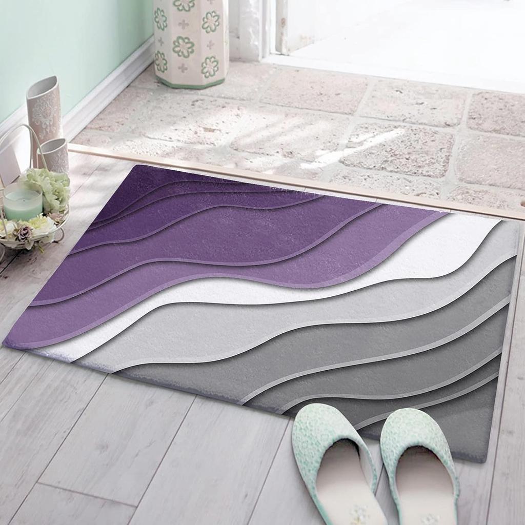 LNU Bathroom Rugs Soft Plush Bath Mat, Purple and Gray Non Slip Shaggy Bath Rugs, Absorbent Floor Mats Runner Perfect for Tub Shower Indoor, 16" x