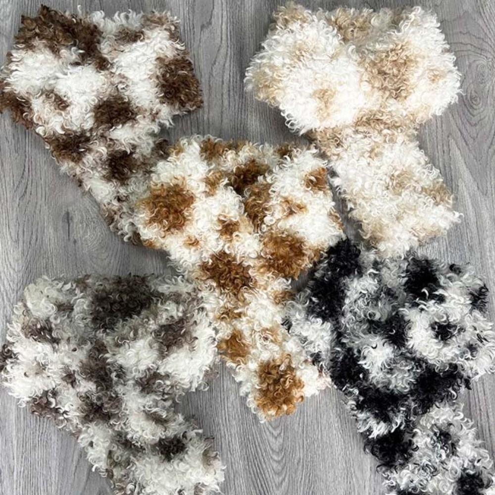 Thick Plush Faux Shearling Scarf Spotted Pattern Curly Fleece Collar Outdoor Shopping