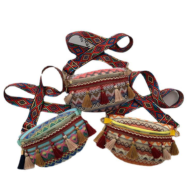 Ethnic Lace Women's Tassel Chest Bag - 2026 Summer Single Shoulder Fashion Bag