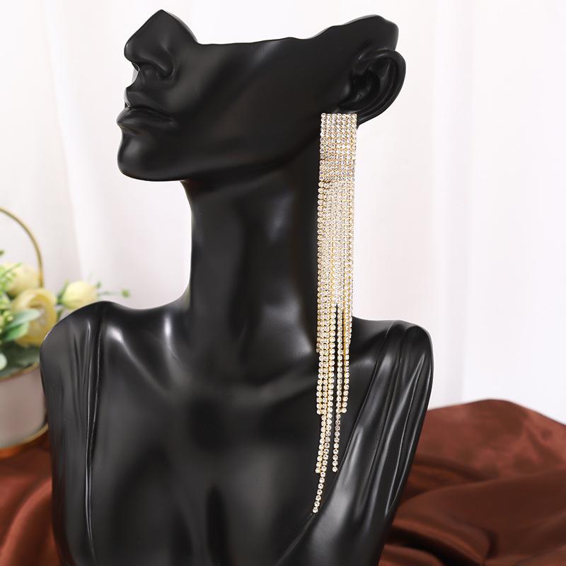 Tide Full Diamond Tassel High Sense Light Luxury Style Personalized Design Sense Earrings Temperament Earrings Exquisite