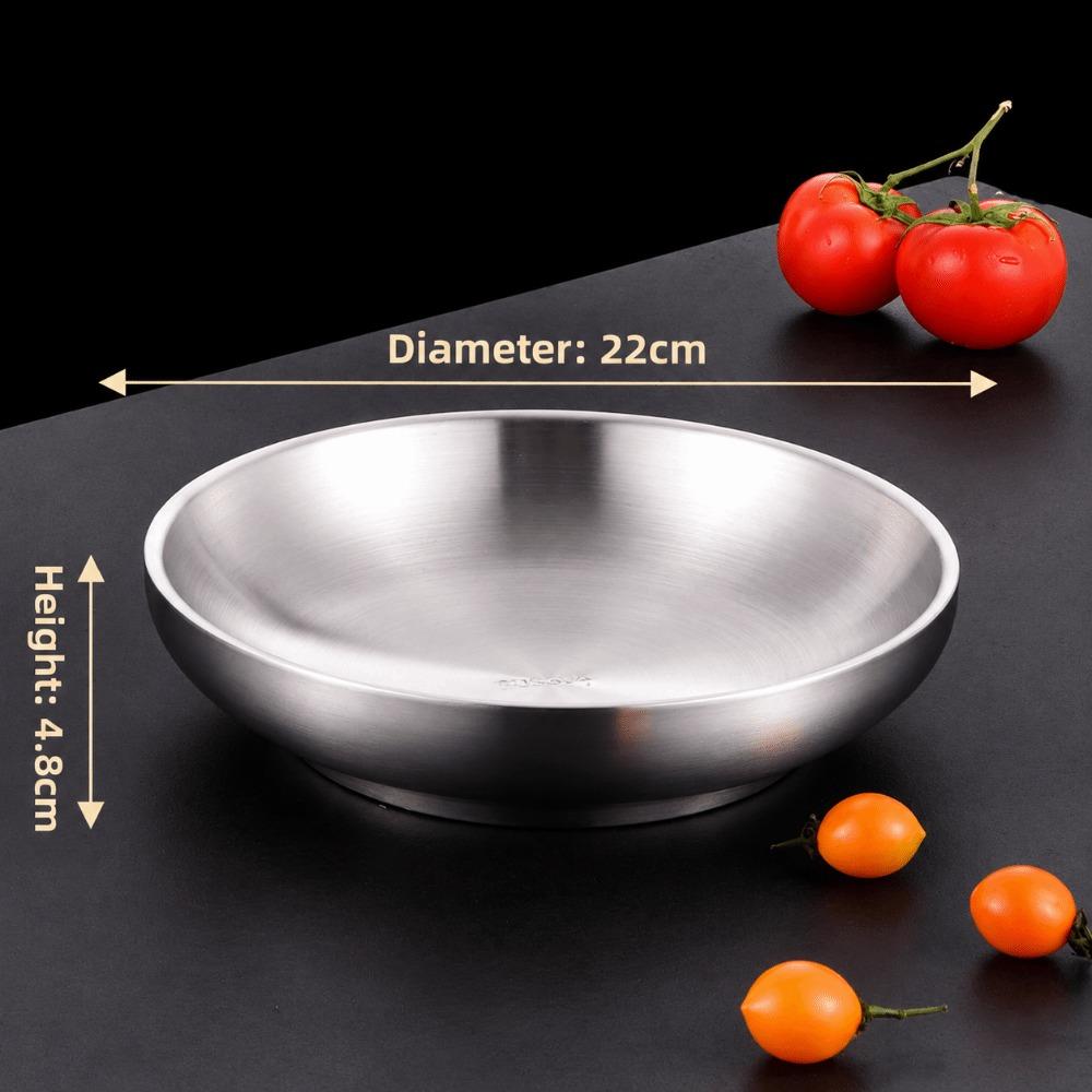New Thickened 304 Stainless Steel Plate Round Shape Silver Color Stainless Steel Bowls Flat Bottom Food Containers Dishware