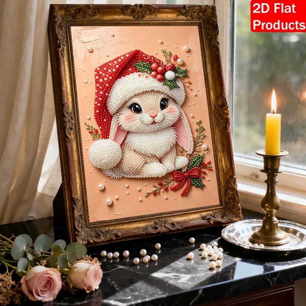 DIY Pearl Bead Painting Kit Adorable Bunny Christmas Stress Relief Craft Frameless 3D Canvas Art for Adults Home Decoration Gift
