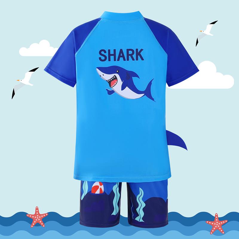 Kid's Two-Piece Swimsuit Set with Swim Cap - Short Sleeve for Boys