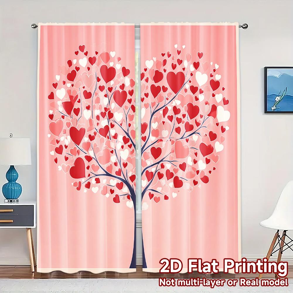 

2D Flat Printing JIT 2pcs Curtains (Without Rod) Heart Blossom Popular Curtains&Drapes Versatile Polyester Fabric Curtains 100*130 Grommet Top 1pcs