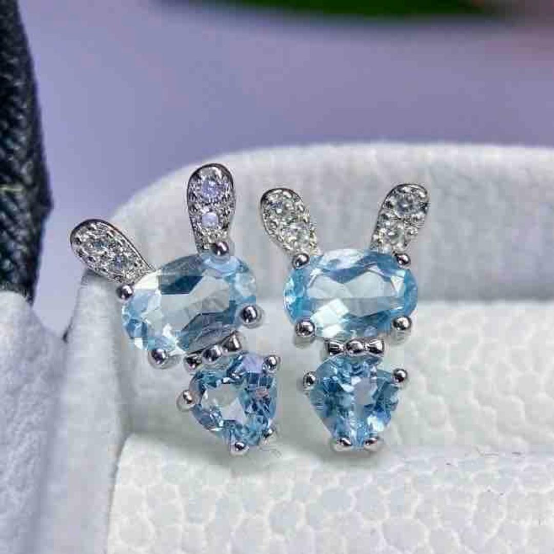 2025 Blue Topaz Stud Earrings with S925 Silver - Elegant Natural Topaz Design for Women S925 Silver