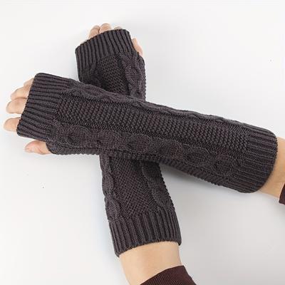 Einfarbige Woll-Fingerhandschuhe Warm Gestrickte Armstulpen Unisex Herbst Winter Zopfmuster Handgelenkbündchen Design