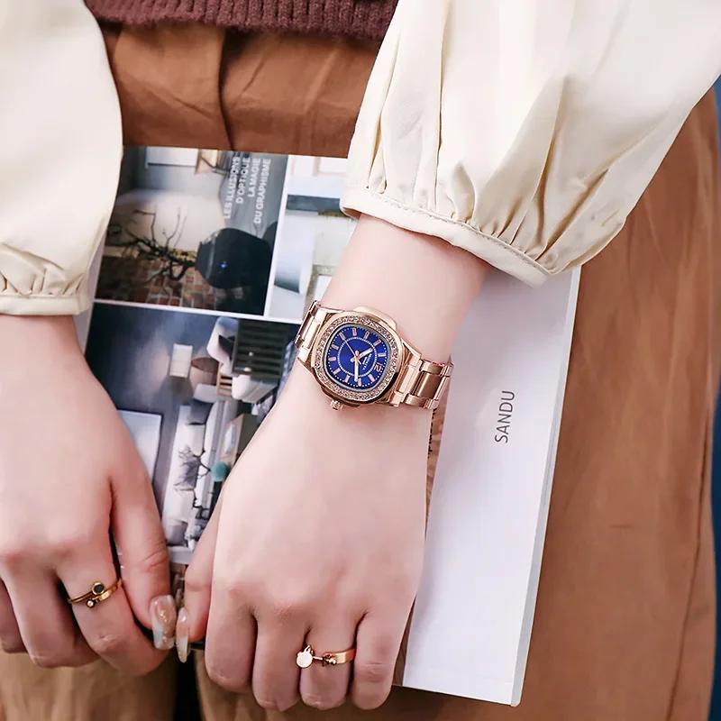 Luxury Ladies Digital Diamond Studded Quartz Watch Fashion  New Rose Gold Stainless Steel Strap Women's Dress Clock Watches