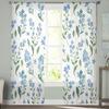 Spring Watercolor Blue Flower Farm Rural Bedroom Transparent Sheer Curtains Holiday Decoration Window Voile Tulle Curtain