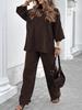 2025 Women's Solid Color Round Neck Linen Cotton Top & Lace-up Loose Pants 2-Piece Set: European and American Style