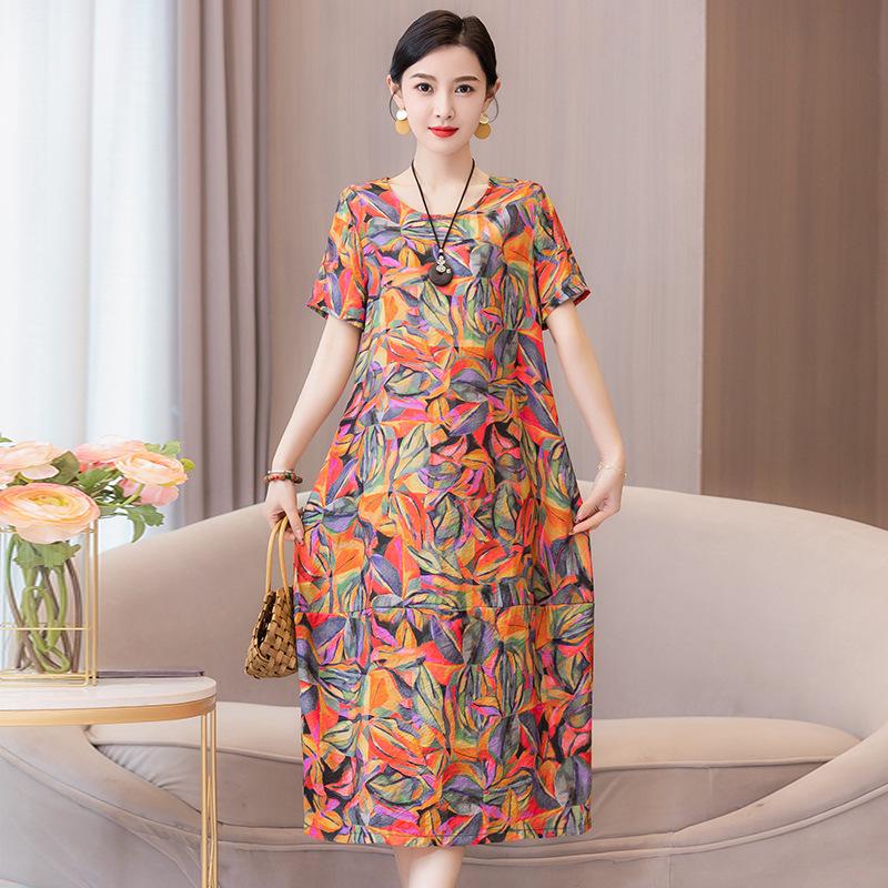 Women's Plus Size Summer Cotton Linen Slimming Midi Dress - Fashionable, Flattering, and Loose Fit